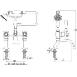 JTP Grosvenor Cross Deck Mounted Bath Shower Mixer With Kit