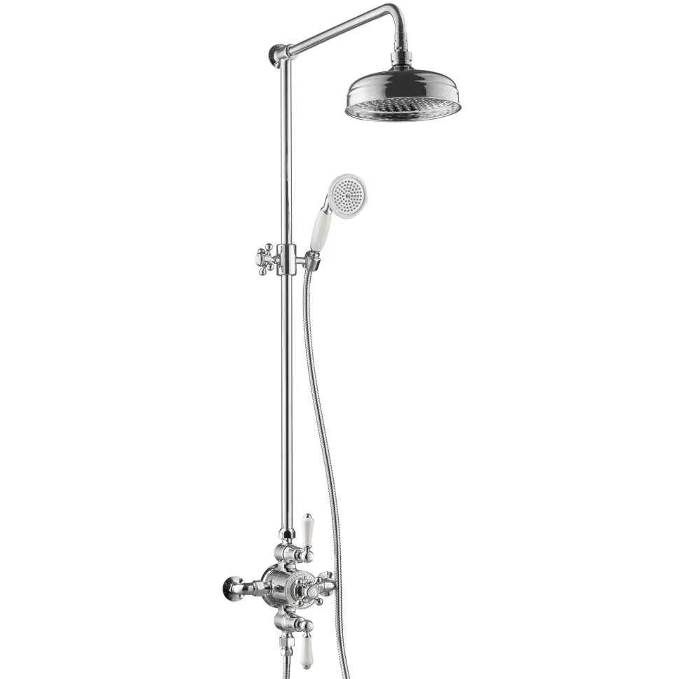 JTP Grosvenor Cross Exposed Dual Outlet Rigid Riser Thermostatic Shower Set