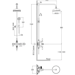 JTP Grosvenor Cross Exposed Dual Outlet Rigid Riser Thermostatic Shower Set