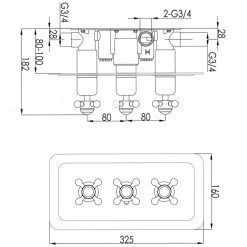 JTP Grosvenor Cross Horizontal Concealed 2 Outlet Shower Valve