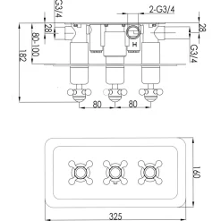 JTP Grosvenor Cross Horizontal Concealed 3 Outlet Shower Valve