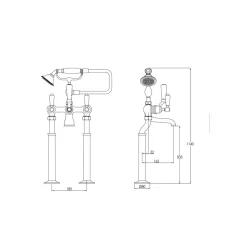 JTP Grosvenor Lever Floor Standing Bath And Shower Mixer Tap With Shower Kit