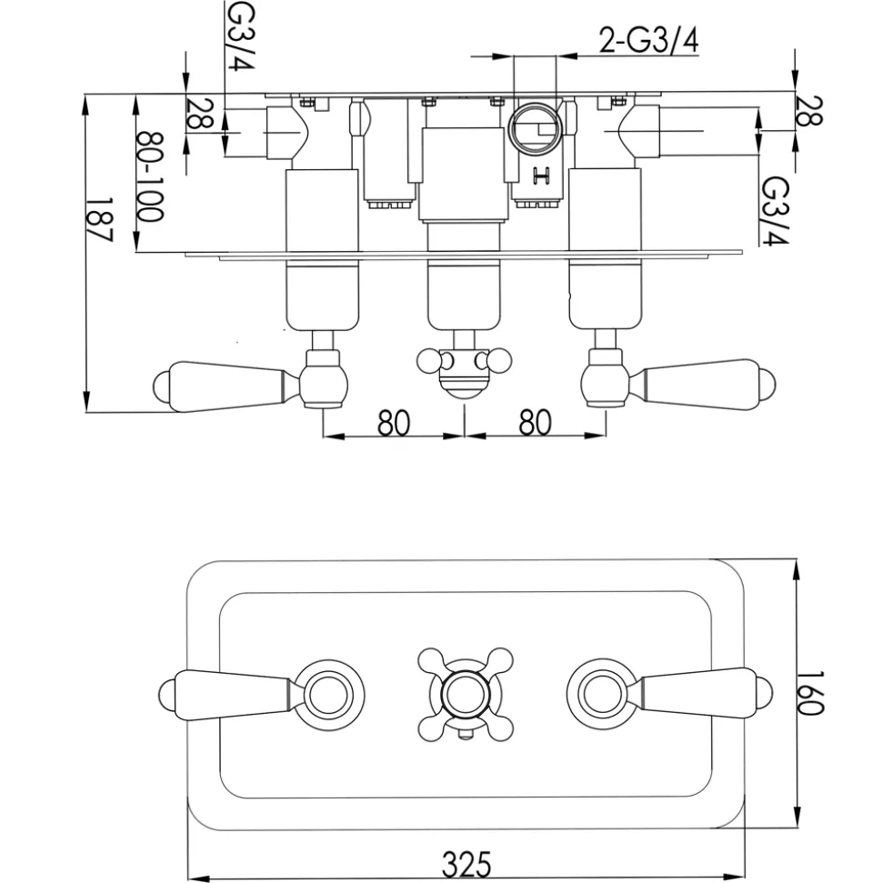 JTP Grosvenor Lever Horizontal Concealed 3 Outlet Shower Valve