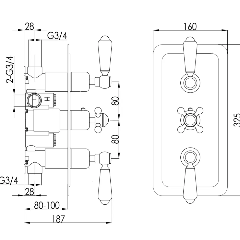 JTP Grosvenor Lever Vertical Concealed 3 Outlet Shower Valve