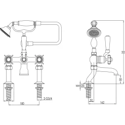 JTP Grosvenor Pinch Deck Mounted Bath Shower Mixer With Kit