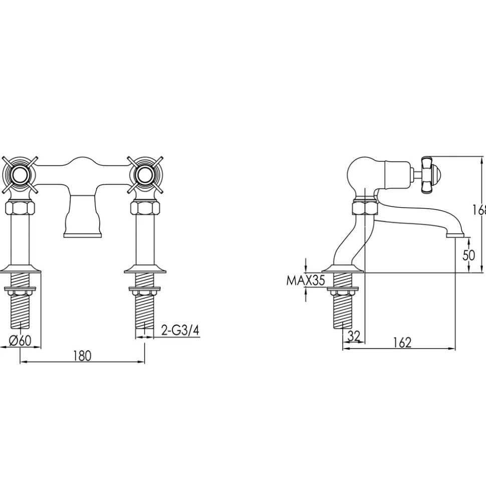 JTP Grosvenor Pinch Deck Mounted Bath Filler Tap