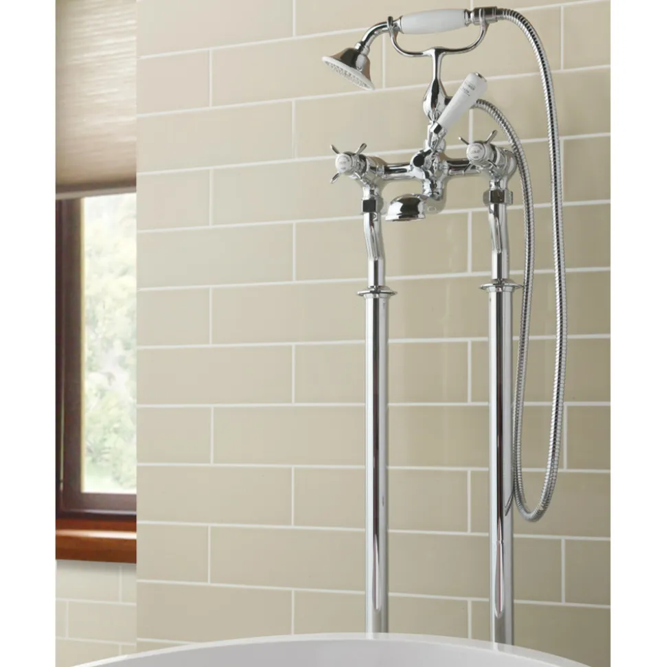 JTP Grosvenor Pinch Floor Standing Bath And Shower Mixer Tap With Shower Kit