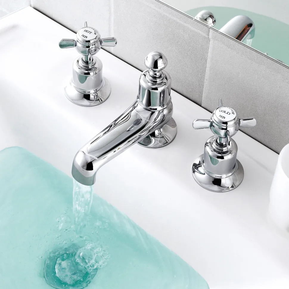JTP Grosvenor Pinch 3 Hole Deck Mounted Basin Mixer Tap