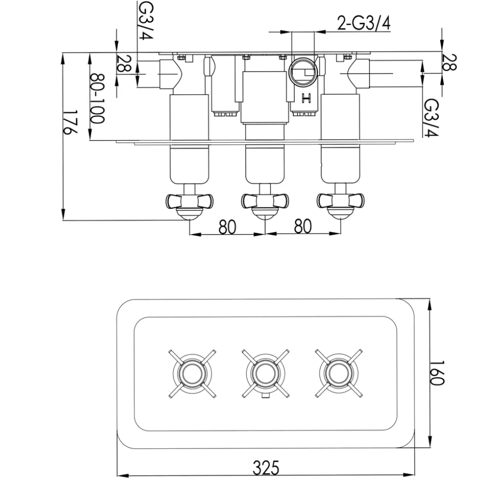 JTP Grosvenor Pinch Horizontal Concealed 2 Outlet Shower Valve