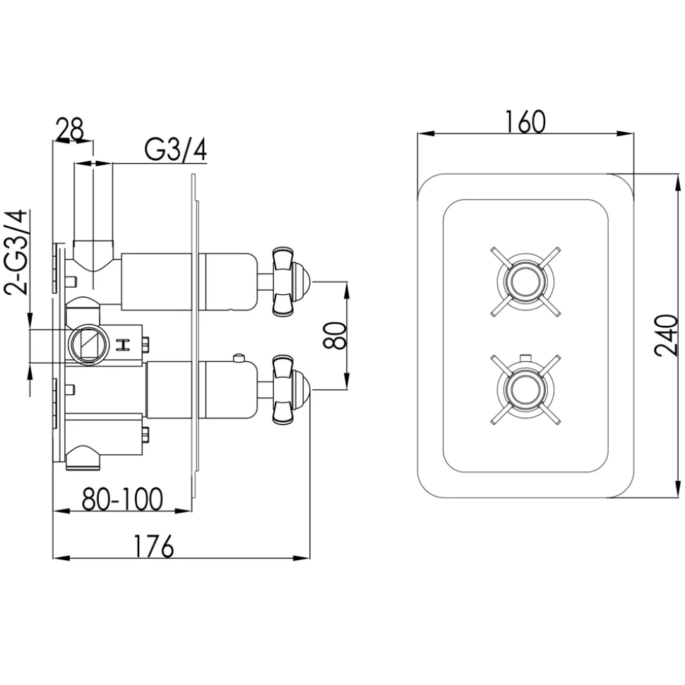 JTP Grosvenor Pinch Vertical Concealed 2 Outlet Shower Valve