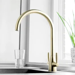 Just Taps Blink Twin Lever Mono Kitchen Mixer Tap - Brushed Brass
