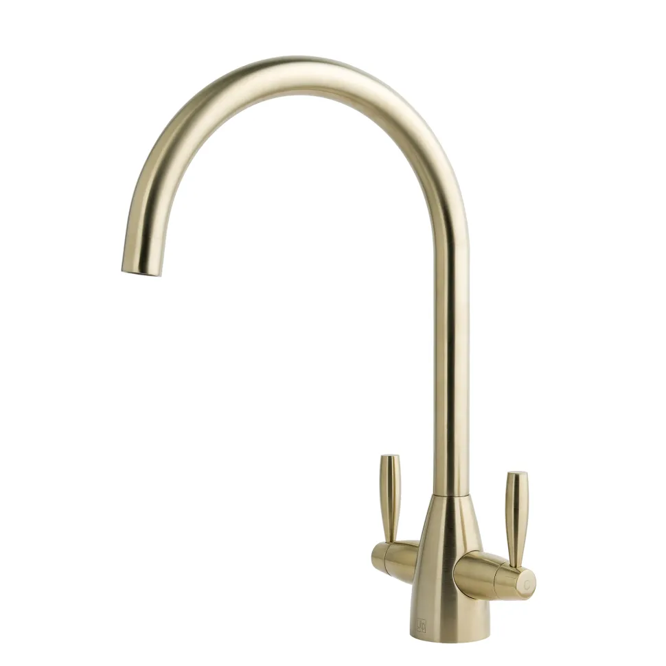Just Taps Blink Twin Lever Mono Kitchen Mixer Tap - Brushed Brass