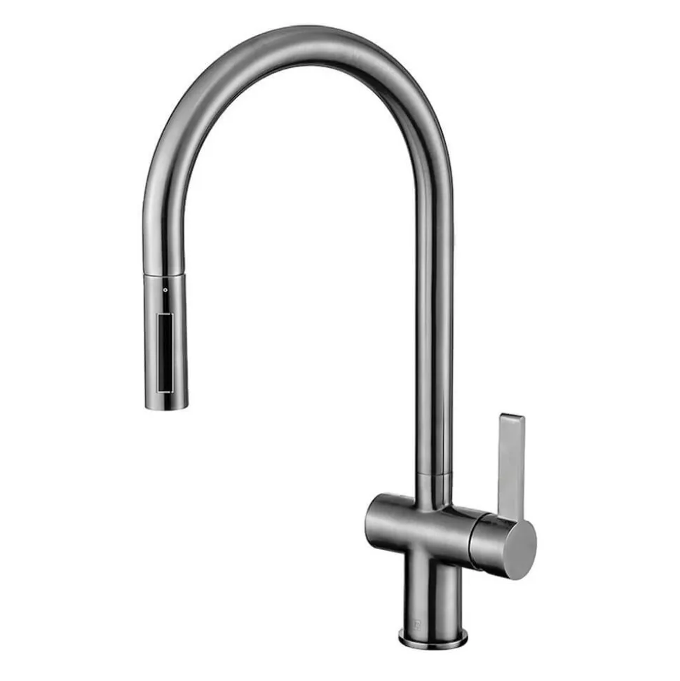 Just Taps VOS Pull Out Spray Single Lever Mono Kitchen Mixer - Brushed Gunmetal Grey