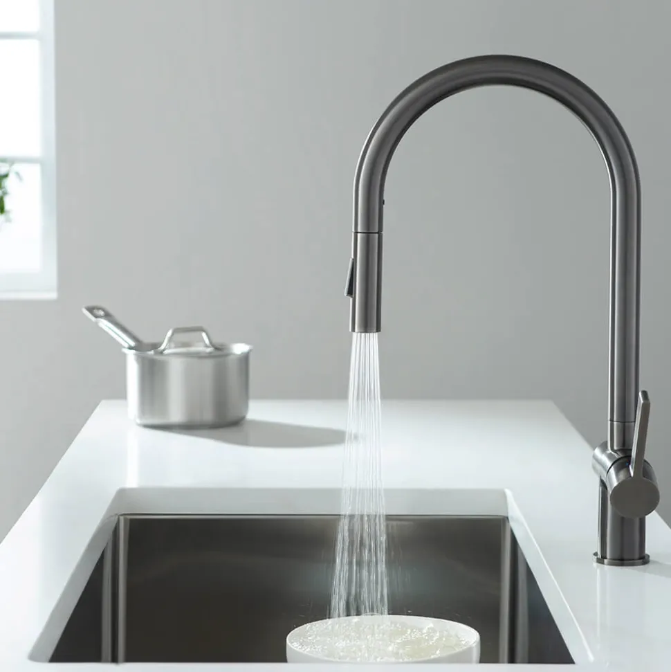 Just Taps VOS Pull Out Spray Single Lever Mono Kitchen Mixer - Brushed Gunmetal Grey