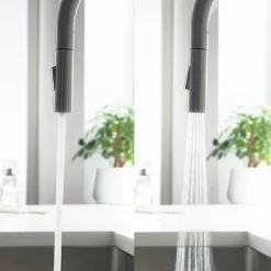 Just Taps VOS Pull Out Spray Single Lever Mono Kitchen Mixer - Brushed Gunmetal Grey