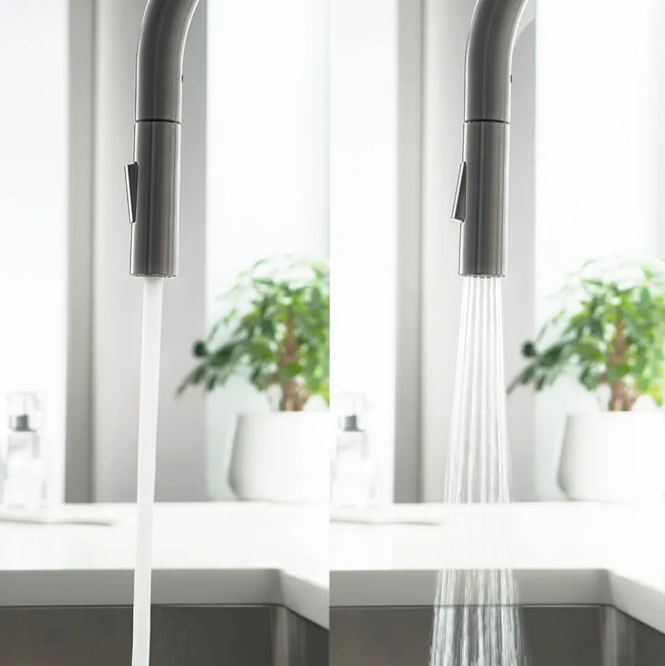 Just Taps VOS Pull Out Spray Single Lever Mono Kitchen Mixer - Brushed Gunmetal Grey