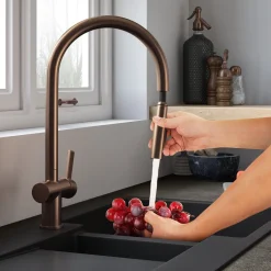 Just Taps VOS Pull Out Spray Single Lever Mono Kitchen Mixer - Brushed Bronze