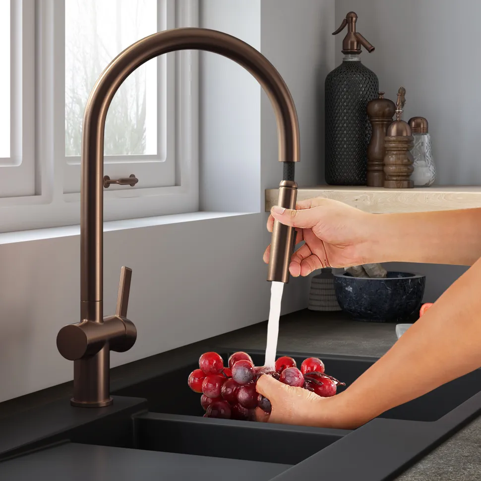 Just Taps VOS Pull Out Spray Single Lever Mono Kitchen Mixer - Brushed Bronze