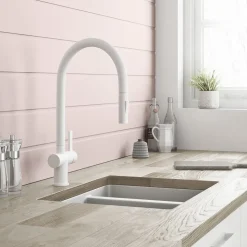 Just Taps VOS Pull Out Spray Single Lever Mono Kitchen Mixer - Matt White