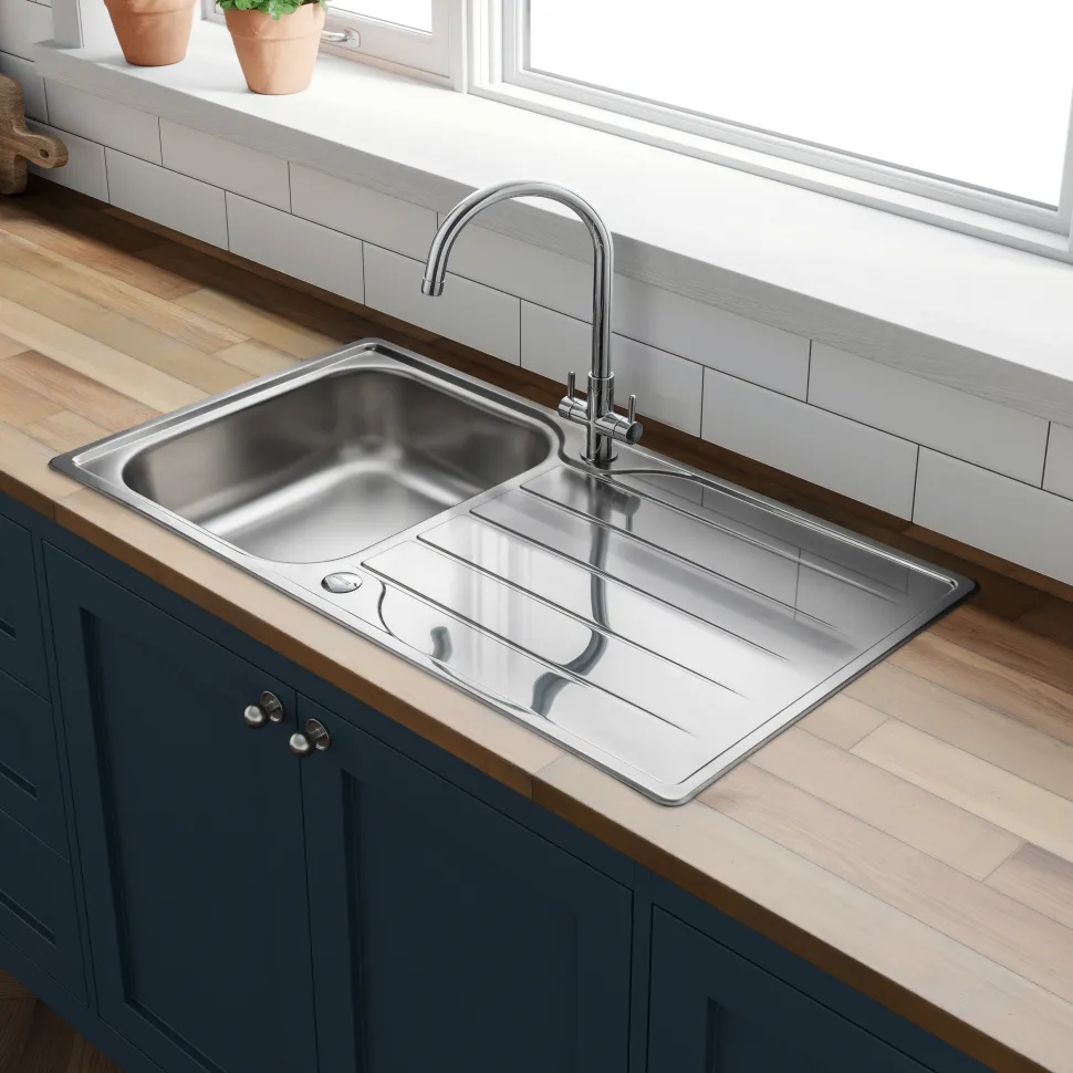 Leisure Albion 1 Bowl Stainless Steel Kitchen Sink with Reversible Drainer - 950 x 508mm