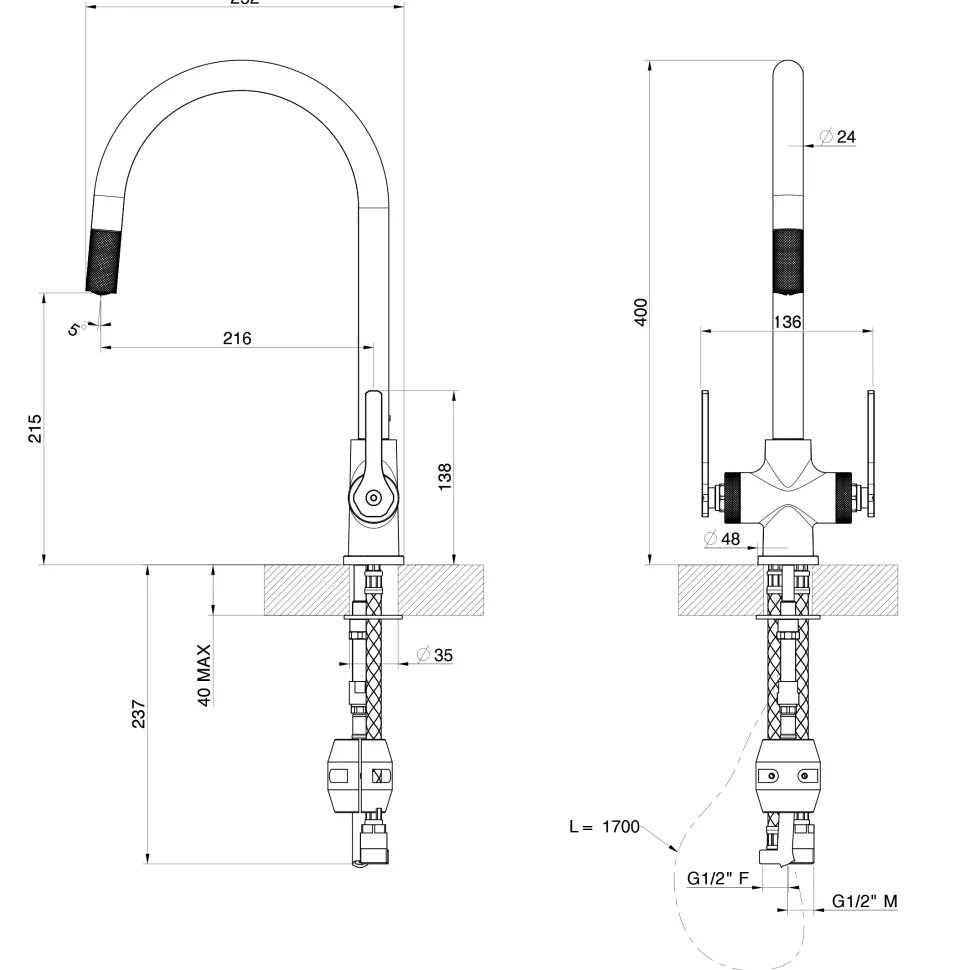 Leisure AquaSpirit Twin Lever Pull Out Mono Kitchen Mixer Tap