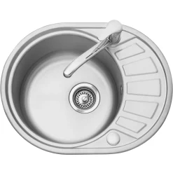 Leisure Compact Round 1 Bowl Satin Stainless Steel Sink with Reversible Drainer 580 x 450mm