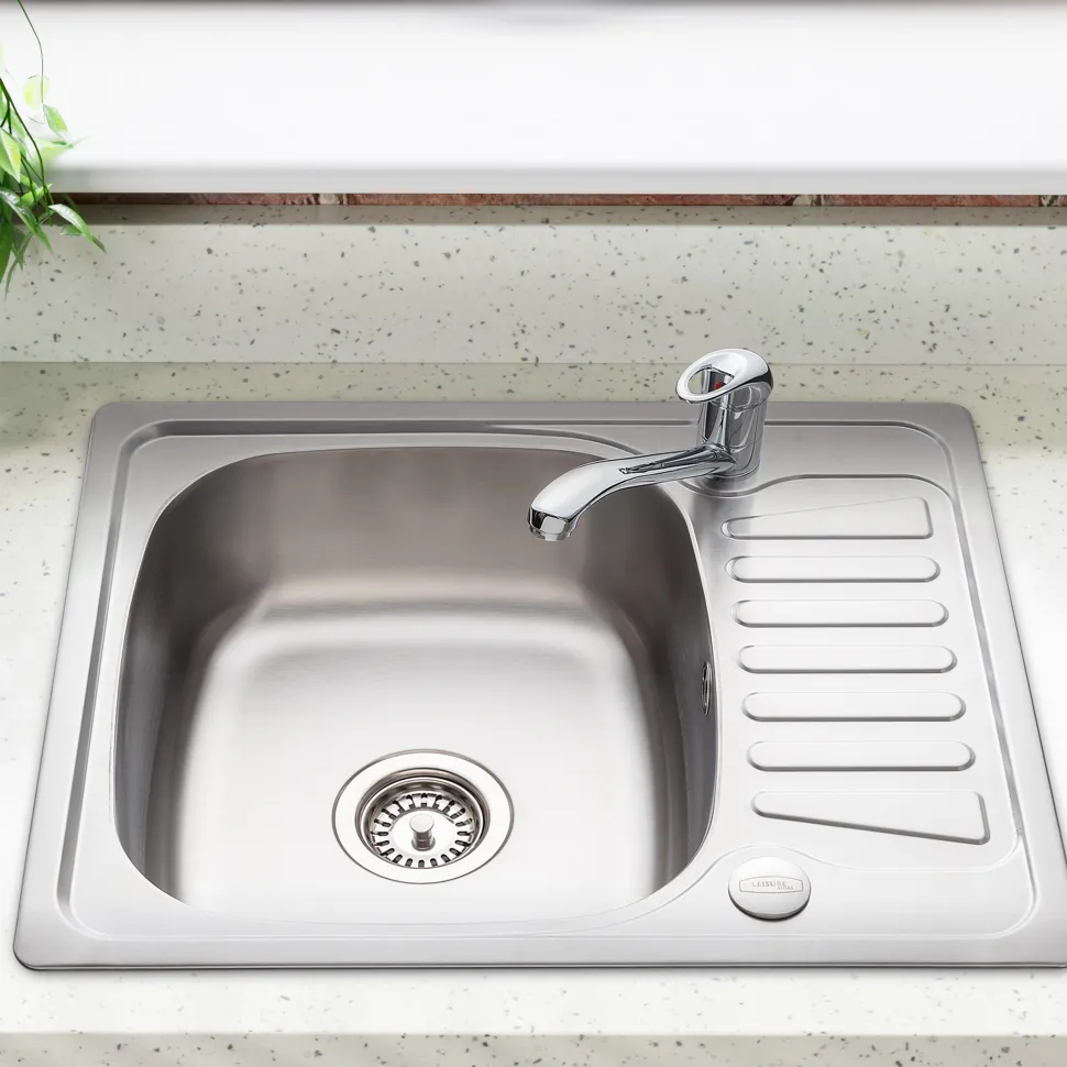 Leisure Compact Square 1 Bowl Satin Stainless Steel Sink with Reversible Drainer 580 x 480mm