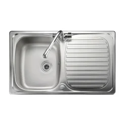 Leisure Linear Compact 1 Bowl Satin Stainless Steel Sink & Waste Kit with Reversible Drainer - 800 x 508mm