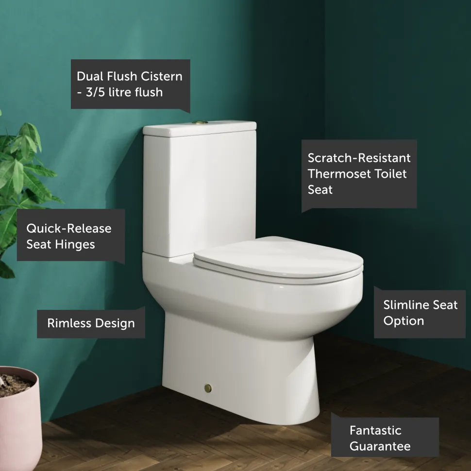Lorraine Rimless Back To Wall Close Coupled Toilet & Soft Close Seat