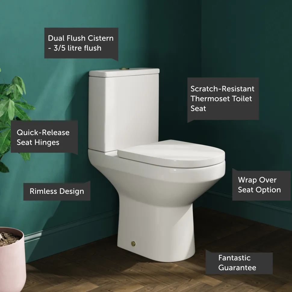 Lorraine Rimless Comfort Height Close Coupled Toilet & Soft Close Seat