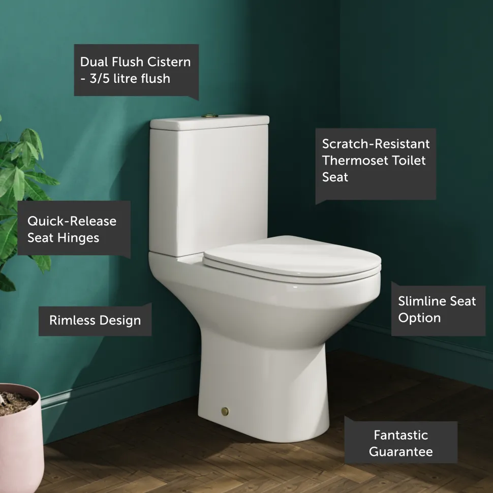 Lorraine Rimless Comfort Height Close Coupled Toilet & Soft Close Seat
