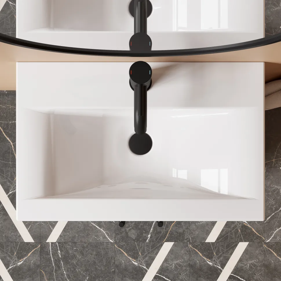Lorraine Rimless Toilet & Vanity Unit Bathroom Suite with Brushed Brass Handles