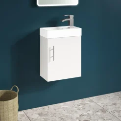 Maisie Compact Wall Mounted 400mm Cloakroom Vanity Unit and Basin - White Gloss