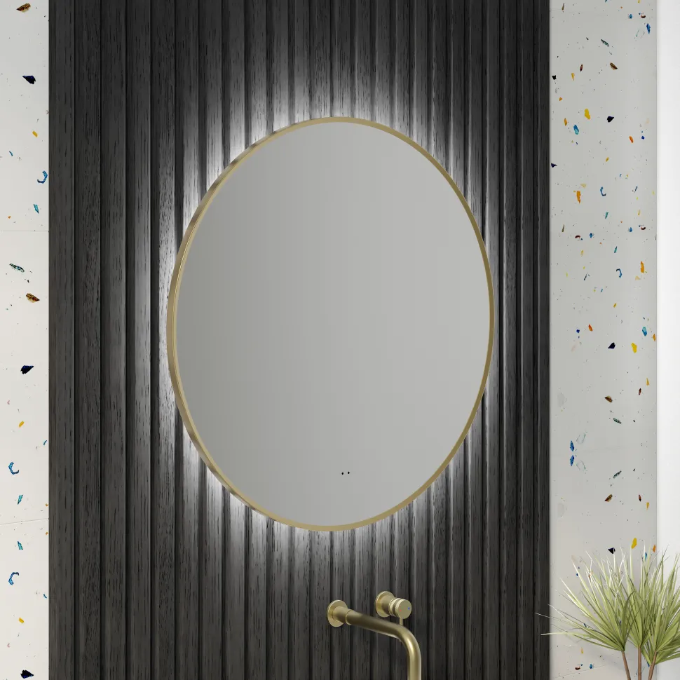 Marcos LED Illuminated Round Framed Mirror with Demister Pad & Colour Change Lights - 600mm