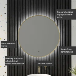 Marcos LED Illuminated Round Framed Mirror with Demister Pad & Colour Change Lights - 600mm