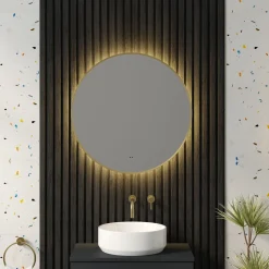Marcos LED Illuminated Round Framed Mirror with Demister Pad & Colour Change Lights - 600mm