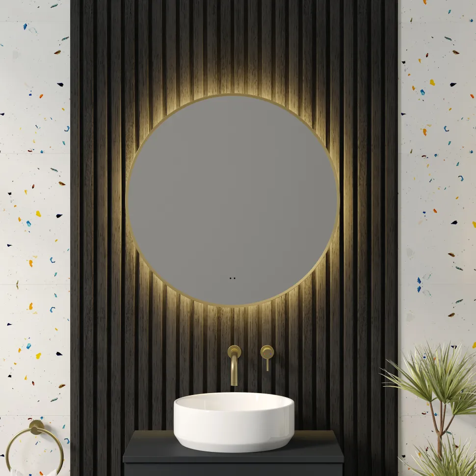 Marcos LED Illuminated Round Framed Mirror with Demister Pad & Colour Change Lights - 600mm