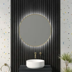 Marcos LED Illuminated Round Framed Mirror with Demister Pad & Colour Change Lights - 600mm