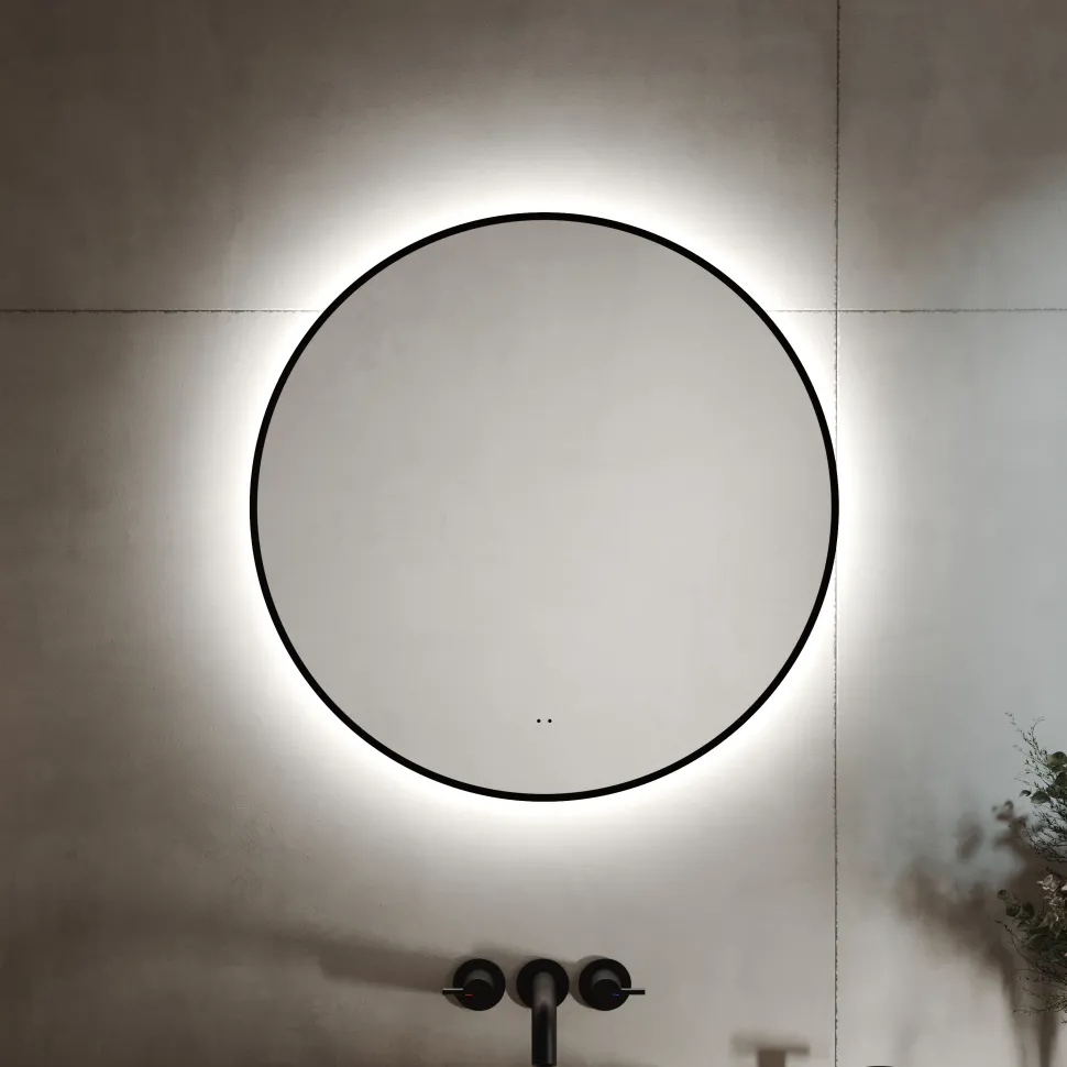 Marcos LED Illuminated Round Framed Mirror with Demister Pad & Colour Change Lights - 600mm