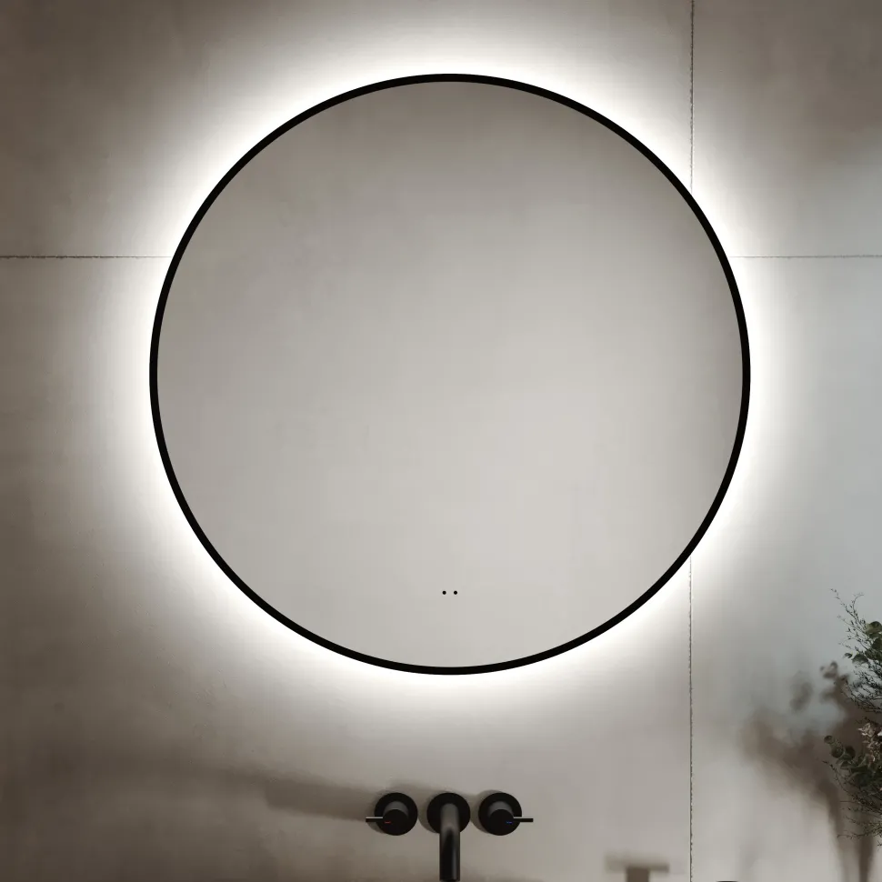 Marcos LED Illuminated Round Framed Mirror with Demister Pad & Colour Change Lights - 800mm