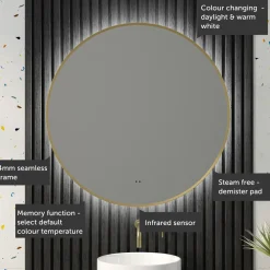 Marcos LED Illuminated Round Framed Mirror with Demister Pad & Colour Change Lights - 800mm