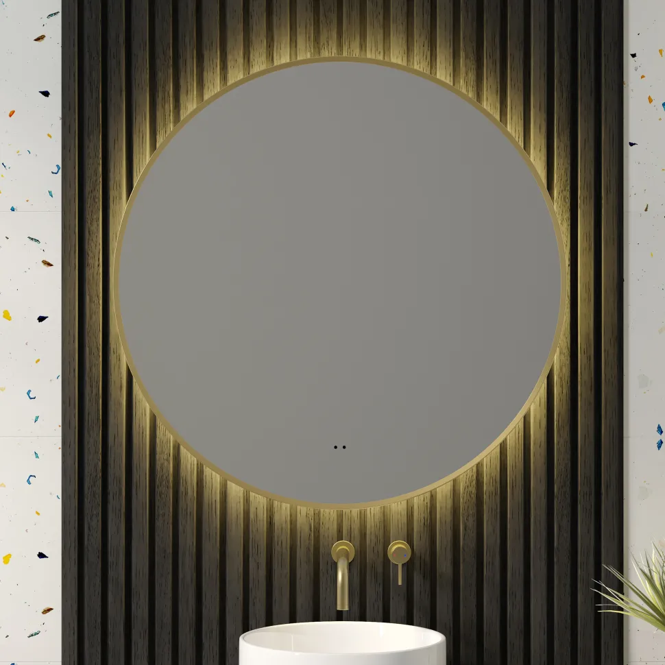 Marcos LED Illuminated Round Framed Mirror with Demister Pad & Colour Change Lights - 800mm