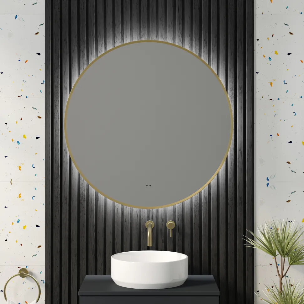 Marcos LED Illuminated Round Framed Mirror with Demister Pad & Colour Change Lights - 800mm