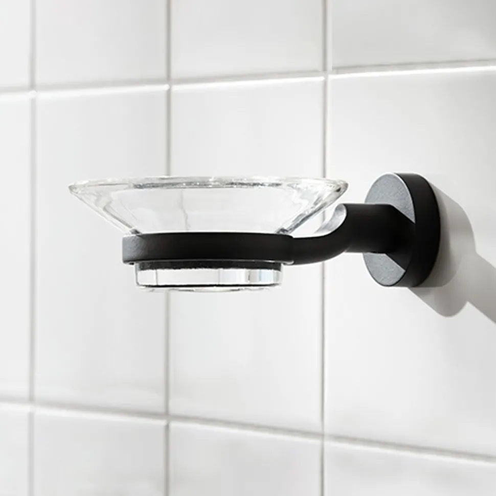Miller Bond Matt Black Soap Dish Holder & Glass Soap Dish
