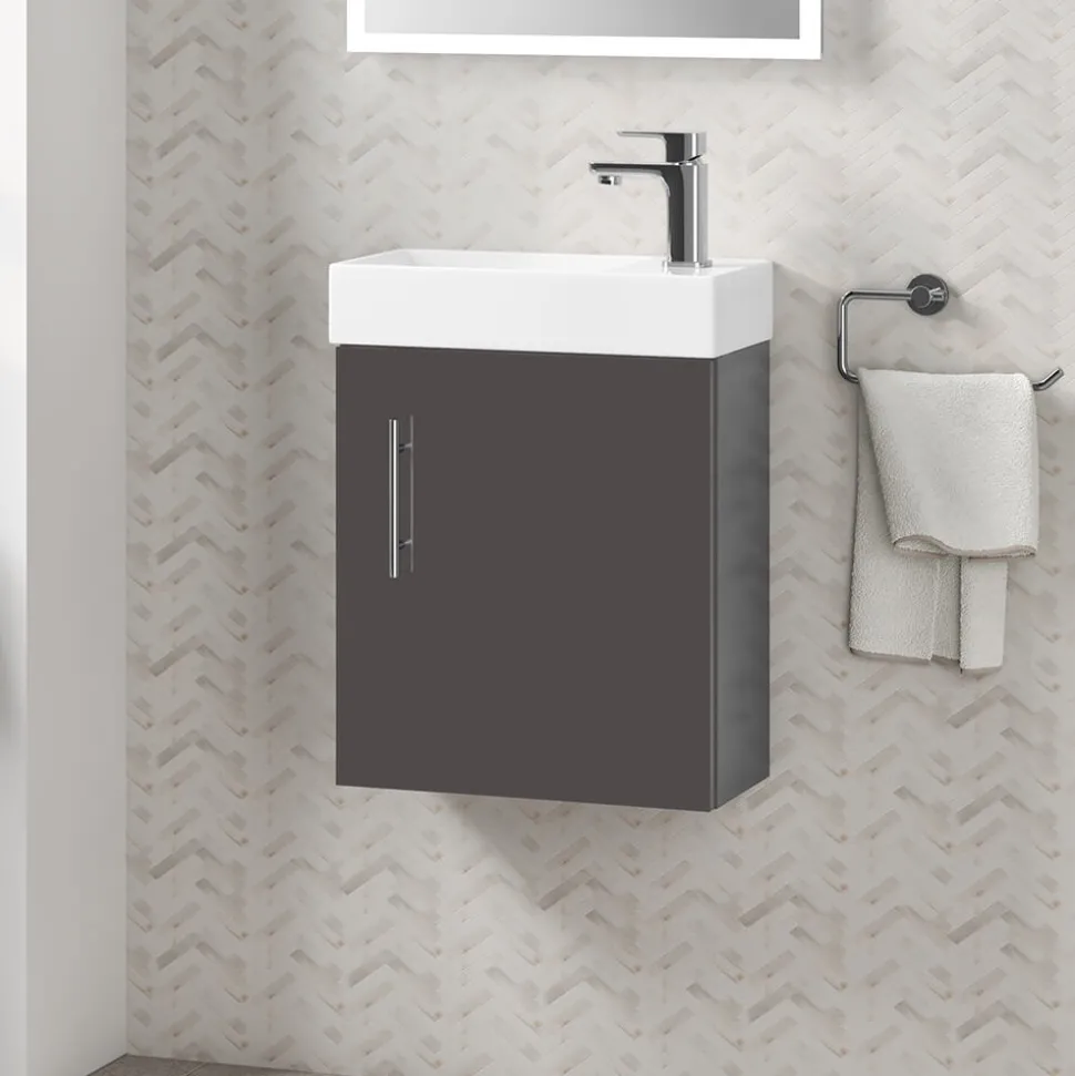 Minnie 400mm Wall Mounted Cloakroom Vanity Unit & Basin - Gloss Grey