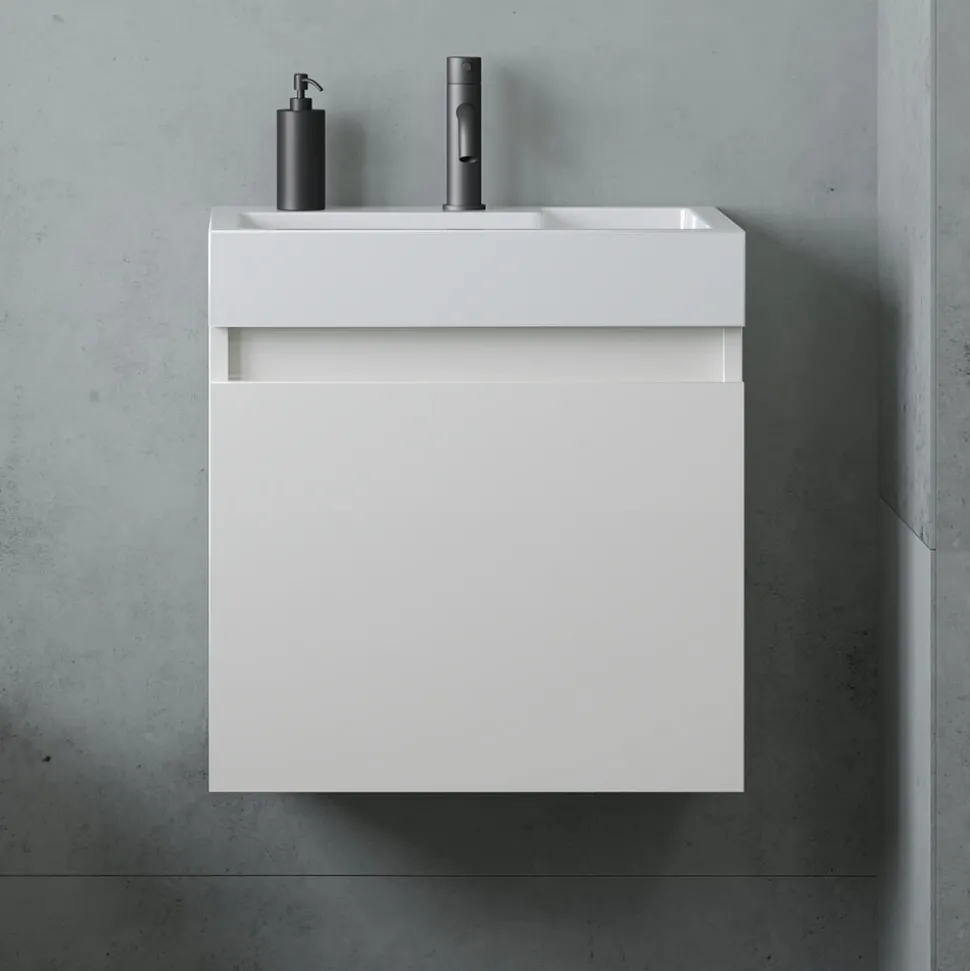 Minnie 500mm Wall Mounted 1 Door Vanity Unit & Polymarble Basin - Gloss White