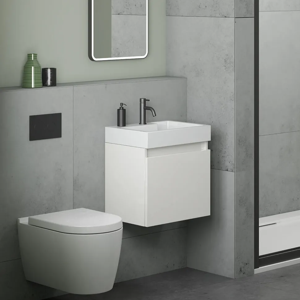 Minnie 500mm Wall Mounted 1 Door Vanity Unit & Polymarble Basin - Gloss White