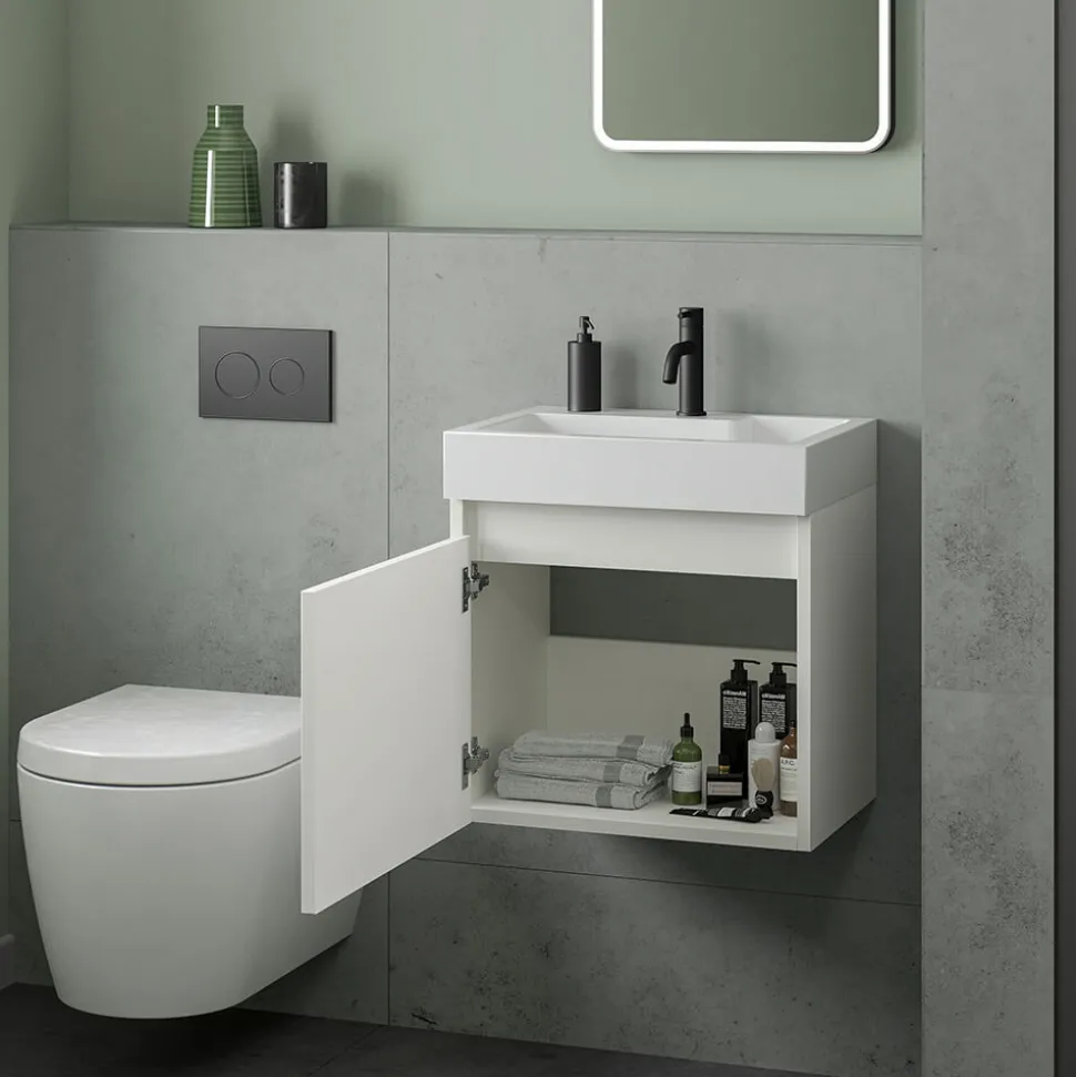 Minnie 500mm Wall Mounted 1 Door Vanity Unit & Polymarble Basin - Gloss White