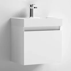 Minnie 500mm Wall Mounted 1 Door Vanity Unit & Polymarble Basin - Gloss White