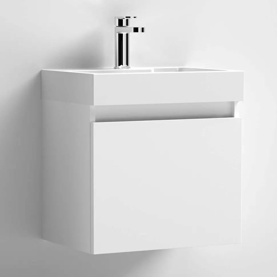 Minnie 500mm Wall Mounted 1 Door Vanity Unit & Polymarble Basin - Gloss White